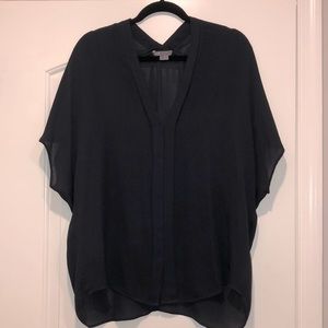 Vince V-neck Silk Tunic Navy Blouse